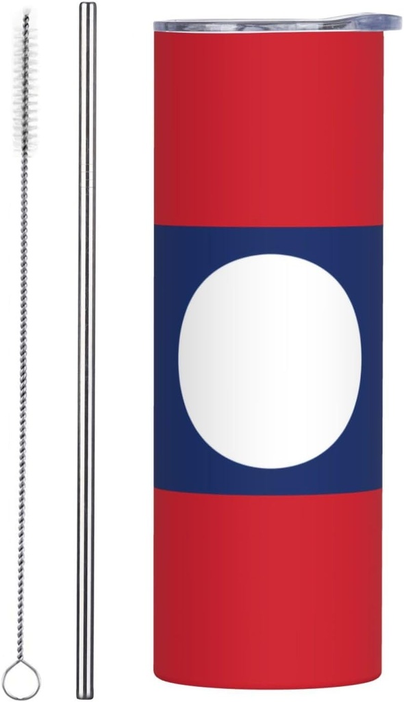 20ozFlag of Laos stainless steel straw lid cup, double-layer stainless steel, can be drunk directly or with a straw