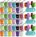 3 oz Stainless Steel Shot Glasses with Straw, Lid & Blue Drying Rack - 36 Pcs Mini Tumblers for Wedding Party, Whiskey Cocktail Bar