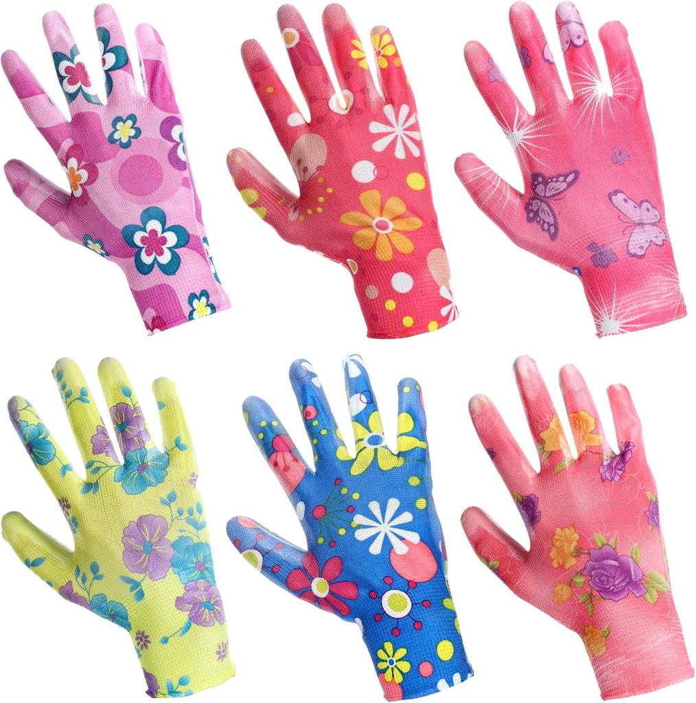 6 Pairs Gardening Gloves Breathable Coated Yard Glove Printed Outdoor Lawn Thorn Proof Hand Protectors Multi purposes Gardening Work Gloves for Women Men Planting Seeding