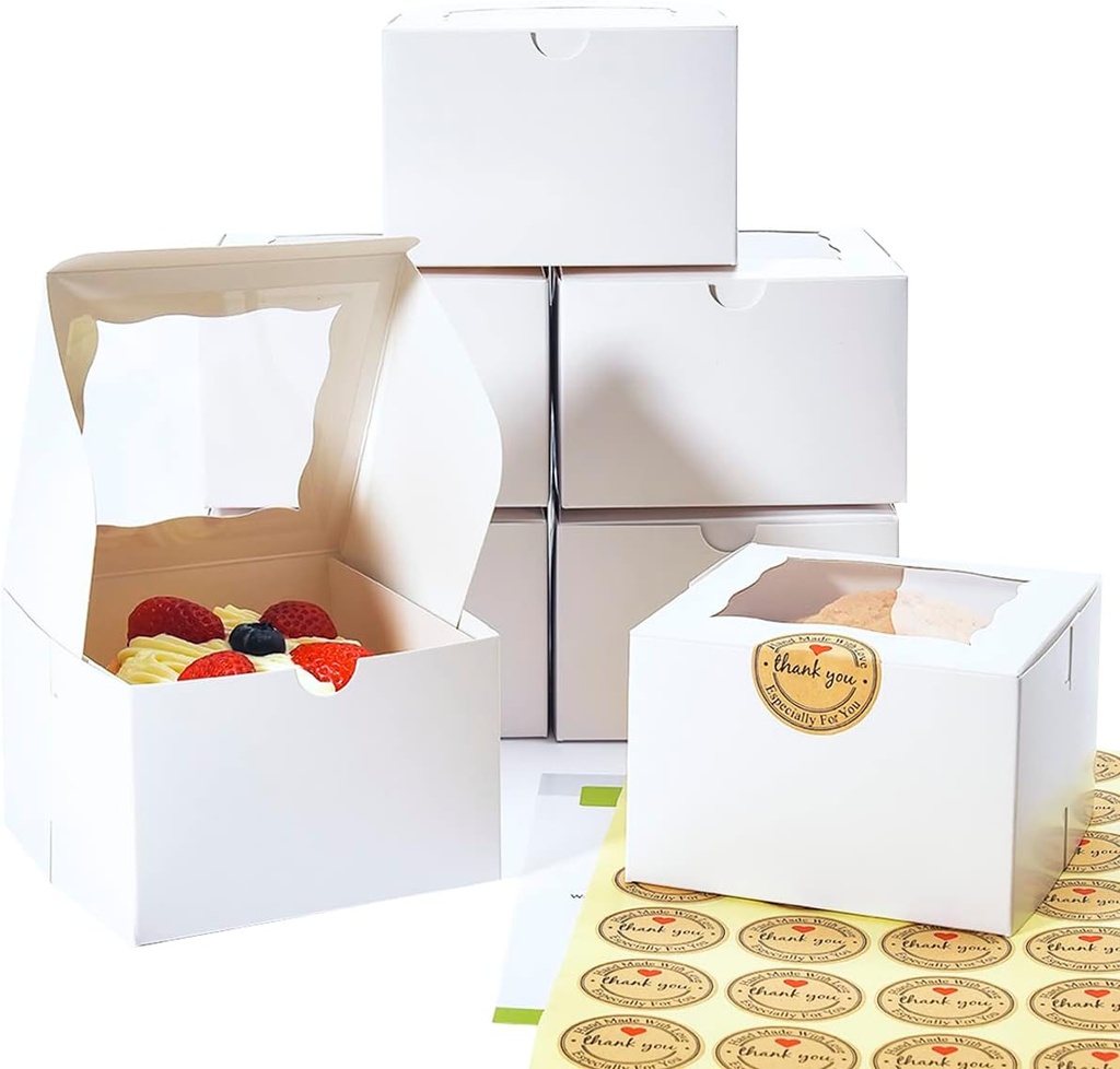 Cookie Boxes with Window 4.5x4.5x3 Inch-50 Pack,White Bakery Boxes,Mini Treat Boxes for Mini Bundt Cake and Individual Cheesecakes