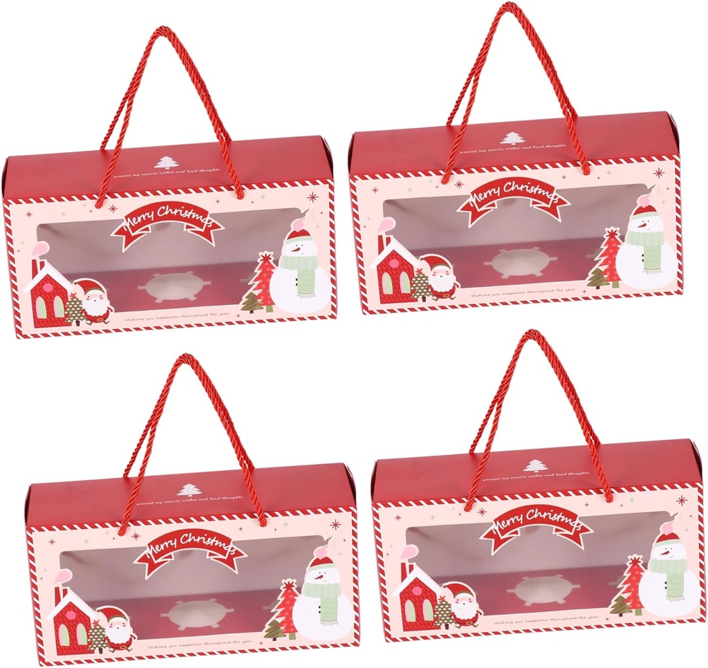 4pcs Portable Christmas Pastry Boxes Transparent Window Lightweight Cupcake Holders for Easy Carrying for and Macaroons Red