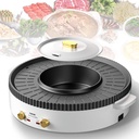 Household Electric Hot Pot with Grill, Teppanyaki Grill Pot and BBQ Pan, Independent Temperature Control, Non-stick Coating, Easy to Clean, For 2-6 People to Enjoy, 1500 W,B