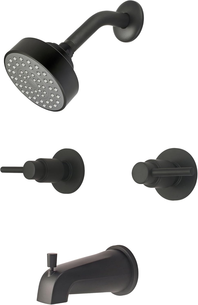 Central Brass 8997-M1-MB Brass Single Function Standard Showerhead Two Handle Tub & Shower Set in Matte Black
