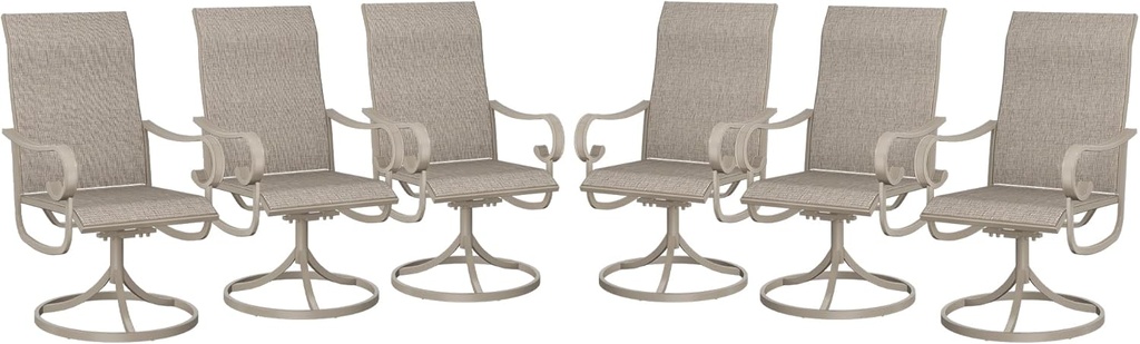 DIFY Patio Swivel Chairs Set of 6, All Weather Outdoor Furniture Chairs with High Back & Textilene Mesh Fabric for Porch Deck Poolside, Sandshell