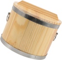 PRETYZOOM Wooden Barrel Rice Storage Container with Stainless Steel Liner Multi Function Sushi Food Bucket for Home Kitchen and Compact Design Easy to Clean Natural Finish