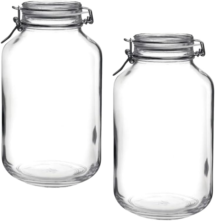 SHOPPING ALA CART ShoppingAlaCart Large Food Storage Jar – 133.25 Oz Glass Container with 85MM Rubber Gasket Seal, Wire Clamp, and Glass Lid (135.25 Oz (Pack of 2))