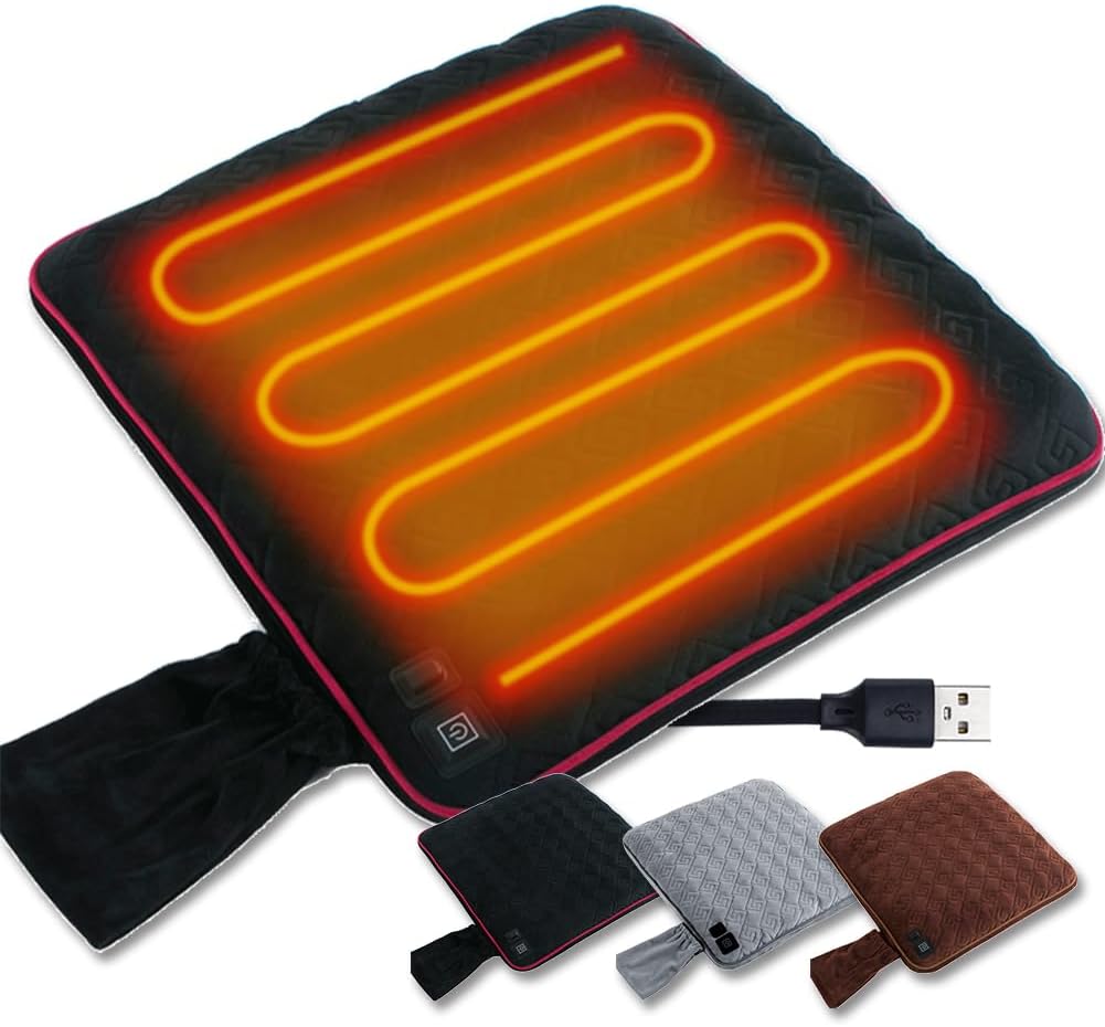 5V USB Heated Seat Cushion for Office Chairs, Portable Heating Pad Super Warm Velver Heated Seat Pad Heated Chair Cushion with Adjustable Temperature for Home, Stadium, Outdoor, 90 Minutes Auto Off