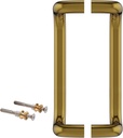 BRIXWELL Offset Pull Handles Back-to-Back, Aluminum Material, Polished Brass Finish, 11" Length, 10" Center-to-Center, 3-1/4" Projection, 2-1/4" Offset, Includes Mounting Hardware
