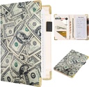 Hundred Dollars Pattern Server Books for Bartender Waiter- Leather Waiter Book Server Wallet with Zipper Pocket,America Money Waitress Book&Waitstaff Organizer with Money Pocket Fit Server Apron(Grey)