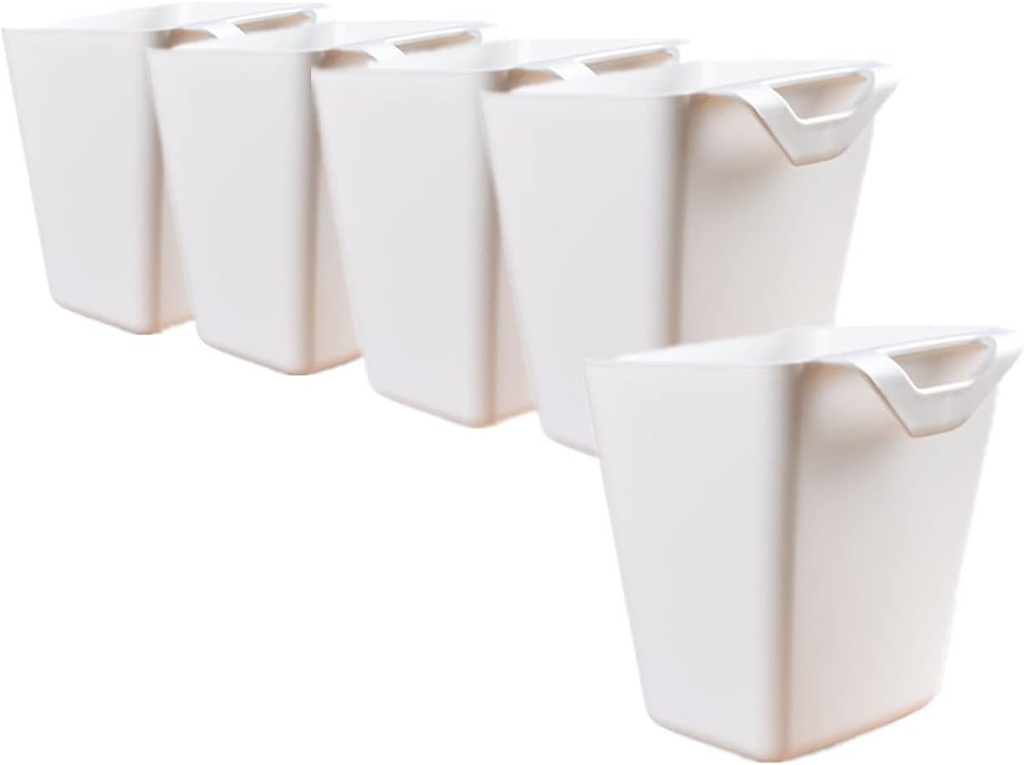 Rikyo 5 Pack White Hanging Cup Holder,Rolling Cart Accessories,4.75“Wall Organizer,Plant Containers,Storage Bucket,Artificial Plant/Plant Pot or Make Up Pencil Holder for Home Office,Kitchen Decor