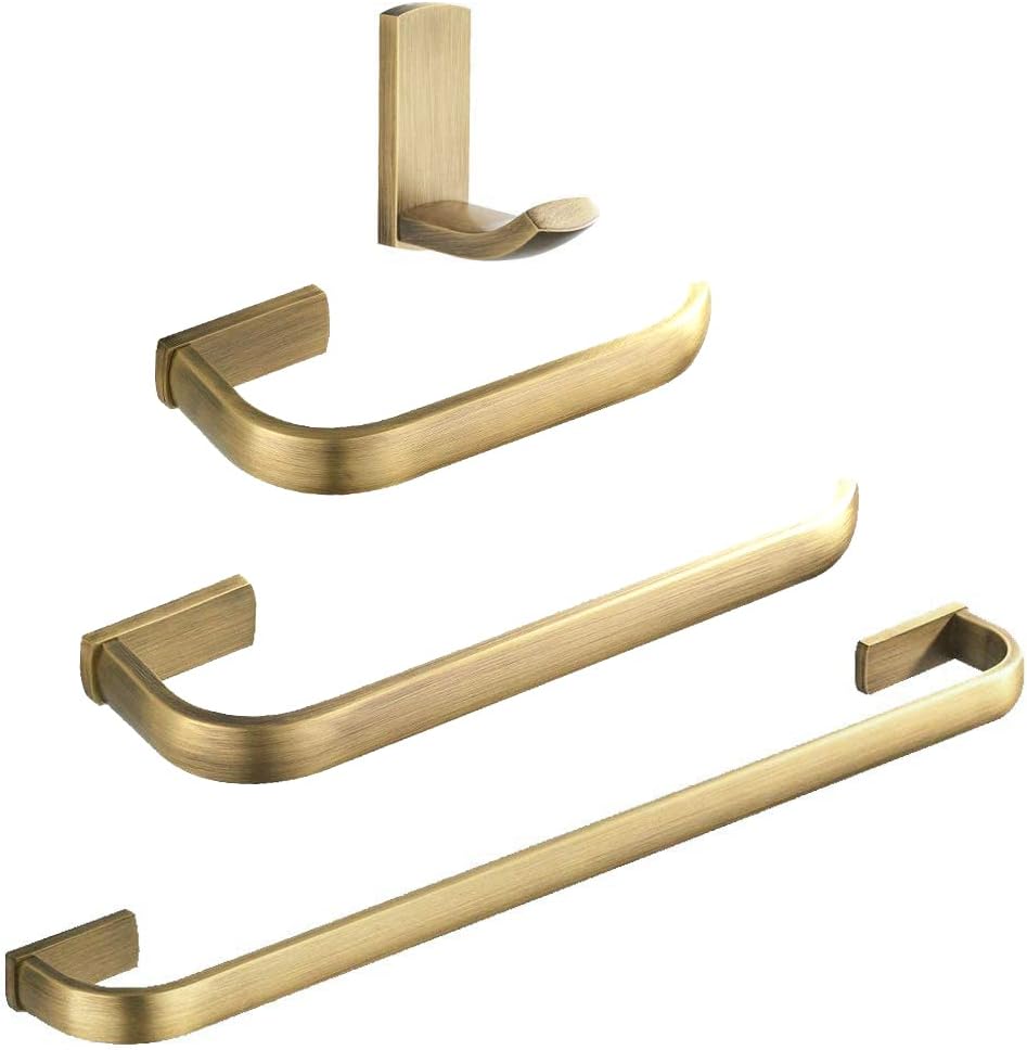 WINCASE Brass Bathroom Accessories, Bath Towel Holder Antique, Towel Bar Set Toilet Paper Holder Robe Hook Brushed Brass Wall Mounted