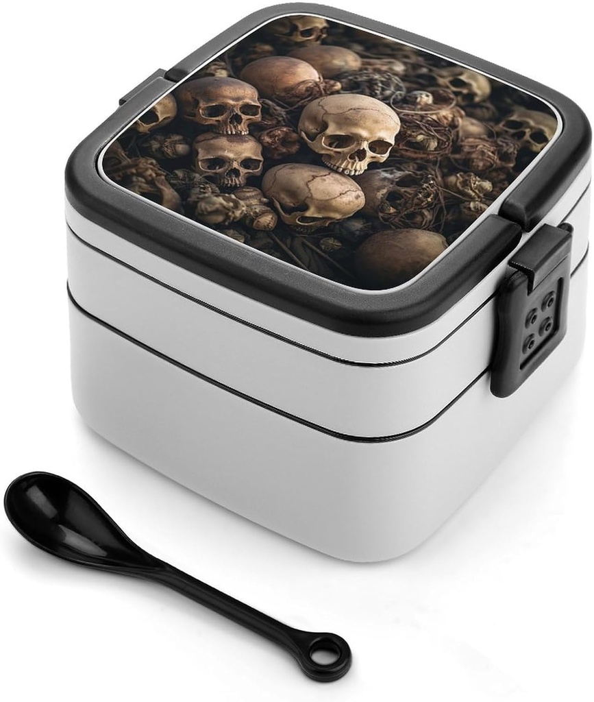 Some Skull Shapes Bento Box Adult Lunch Box All-in-One Stackable Bento Lunch Box with Compartments Double Layer Lunch Boxes Leak-Proof Lunchbox Lunch Containers for Work Picnics Travel