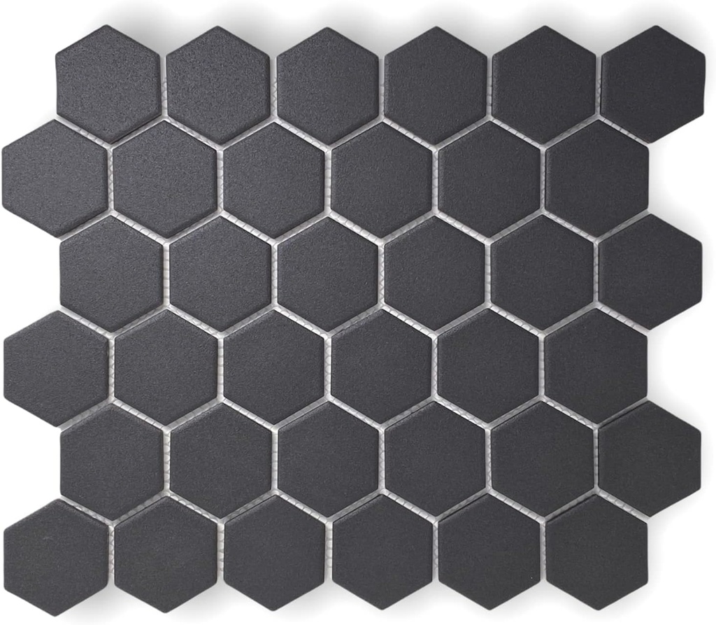 Tenedos TDPW-UNBH2-406 Unglazed Porcelain Black Greyish Charcoal 2 in Hexagon Floor Wall Tile for Shower Bathroom, Kitchen Backsplash, No Slip Tile, Fireplace, Pool - 5 Sheets