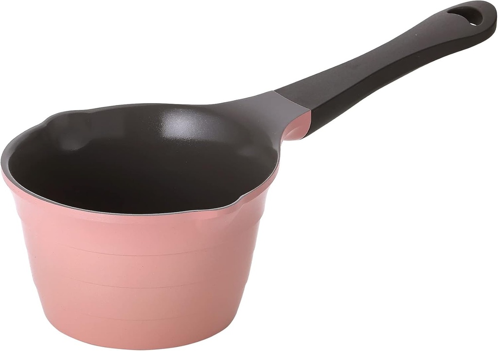 Neoflam 1qt Saucepan Butter Warmer Milk Boiling|Melting Pot, Ecolon Healthy Ceramic Nonstick Coating PFOA-free, 2 Pour Spouts, Dishwasher Safe, Pink