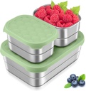 Leonyo 18/10 Stainless Steel Lunch Containers for Kids, Leak Proof Food Snack Containers with Silicone Lids, Metal Toddler Bento Box for School Daycare Picnic, Non-Toxic, Green(25oz+8oz*2)