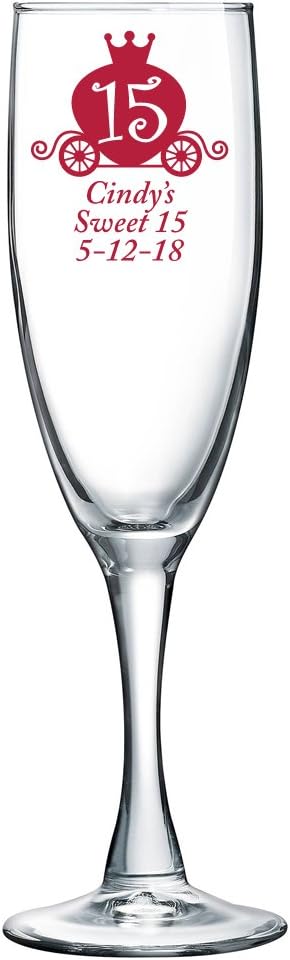 Personalized Color Printed Champagne Flute - Quince Princess Carriage - Red - 144 pack