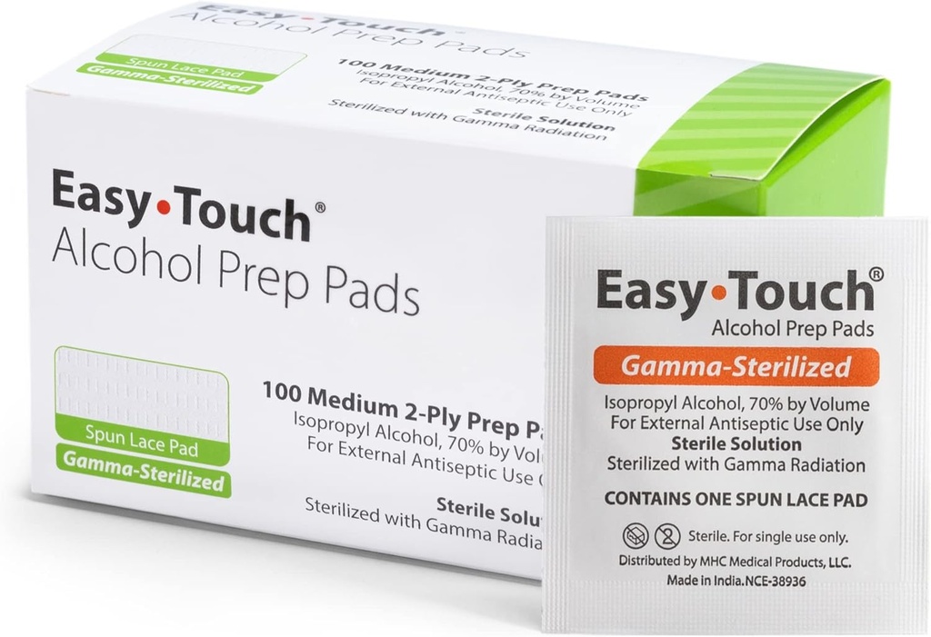 EasyTouch Gamma-Sterilized Alcohol Prep Pads, Box of 100