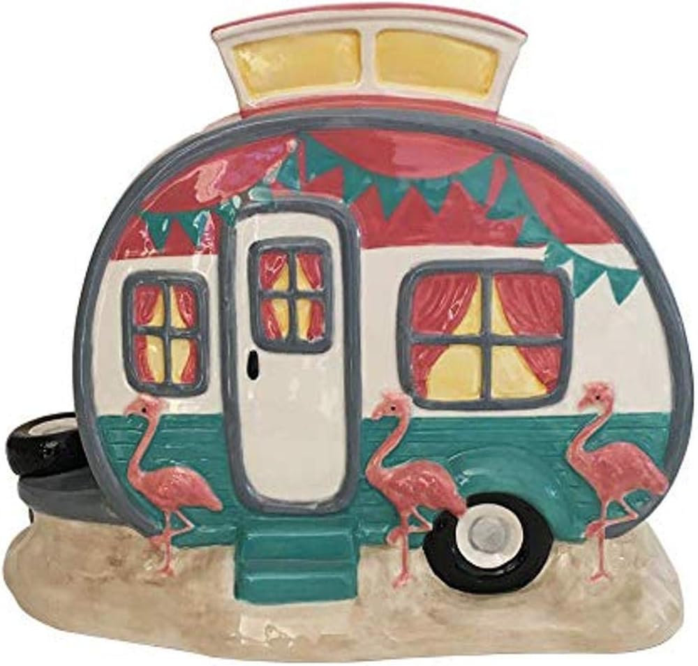 Blue Sky Ceramics Flamingo Camp Cookie Jar, Multi (18096)