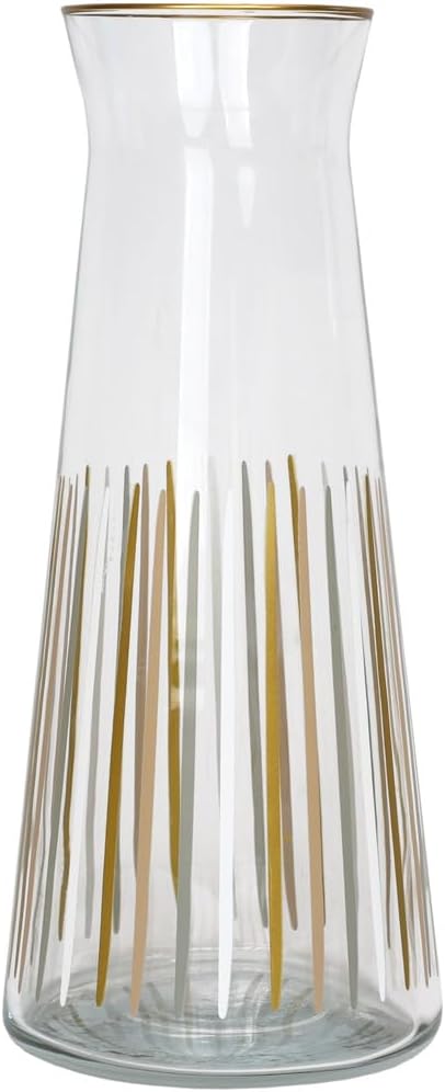 Talking Tables White and Gold Striped Glass Jug Carafe Pitchers, 25 cm Narrow Neck Glass Carafes for Fridge, Water, Milk, Iced Tea, Juice, Beverage, Wine Decanter