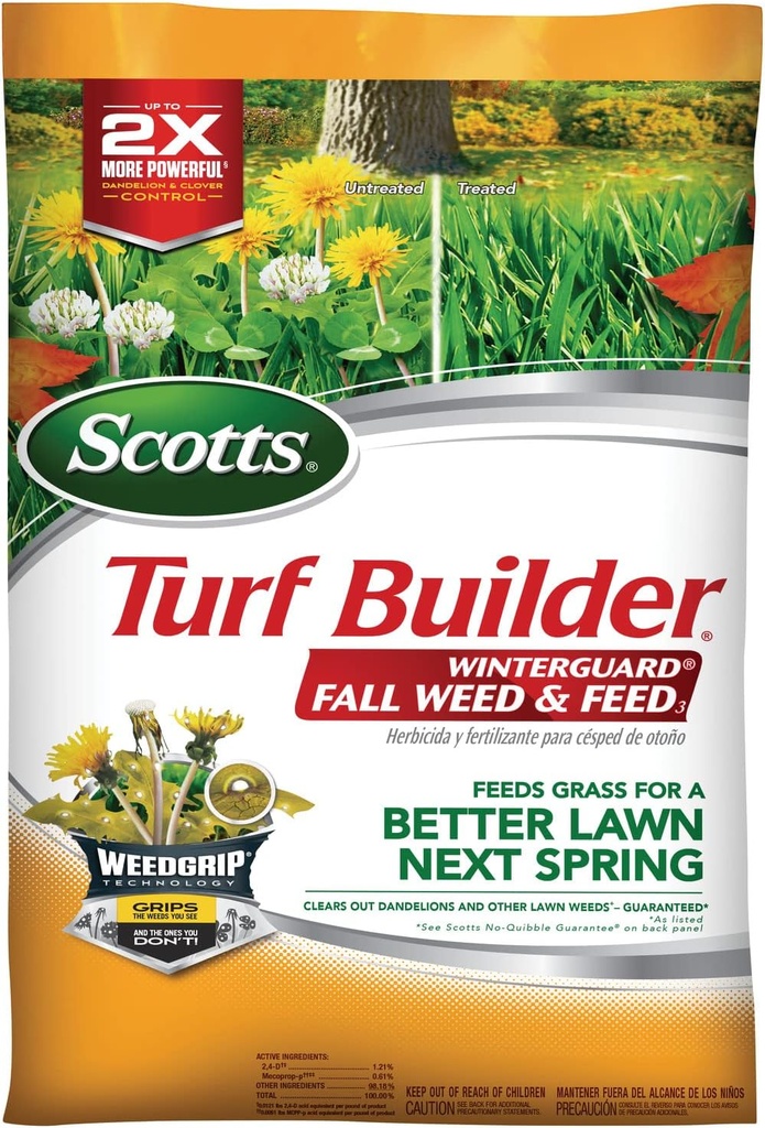 Scotts Turf Builder WinterGuard Fall Weed & Feed3, Weed Killer Plus Fall Fertilizer, 4,000 sq. ft., 11.43 lbs.