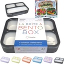 Bento Lunch Box For Adults, Kids | Leakproof Meal Prep Portion Control Boxes Japanese Style for Boys Teens 3 Compartment Slim Container For Work, School | Eco-friendly Divided Containers, Grey - Black