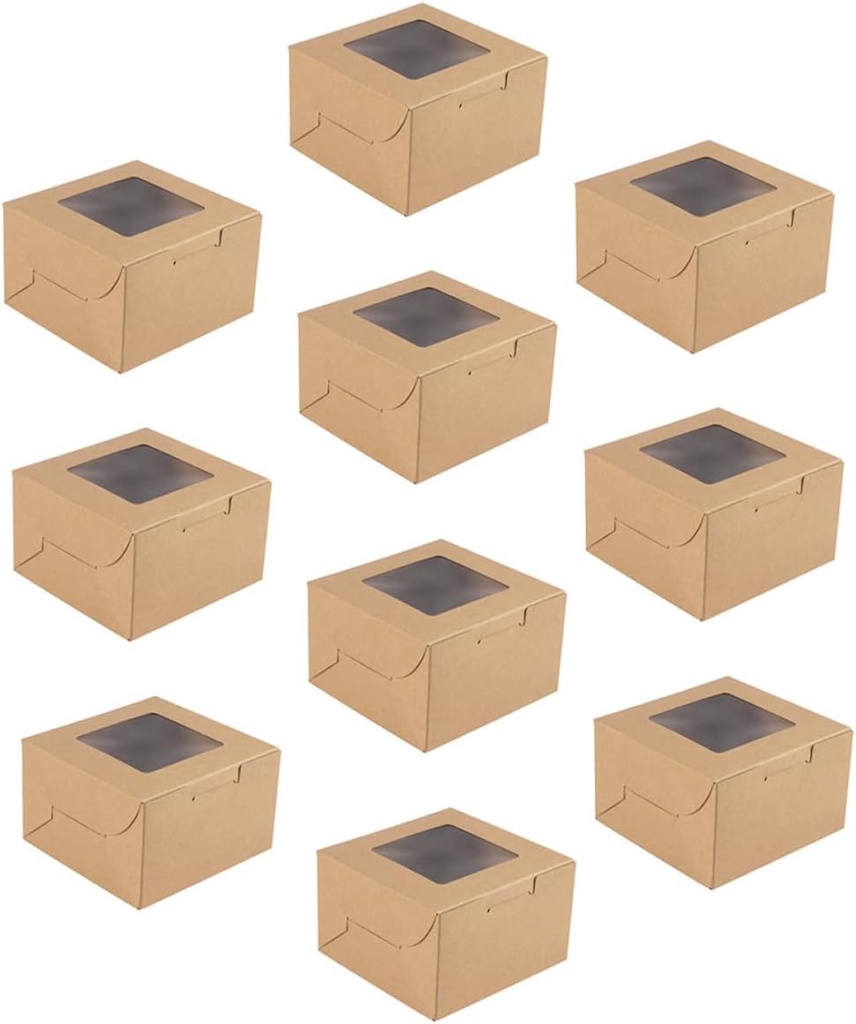Unomor 10pcs Clear Window Kraft Paper Dessert Packing Boxes for Cake Egg Yolk Puff Cake Holders Food Safe Containers for Cupcakes Muffins Cookies Birthday and Party Gift Packaging
