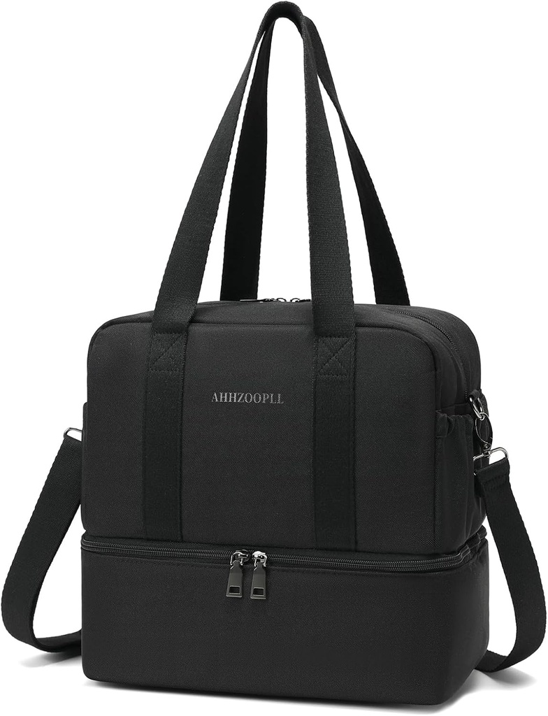 Insulated Lunch Bags for Women Men, Double Deck Insulated Lunch Box, Leakproof Reusable Lunch Cooler Bag, Lunch Tote Kit for Work, Office, Trip, Travel, Picnic, Hiking, Beach, Black