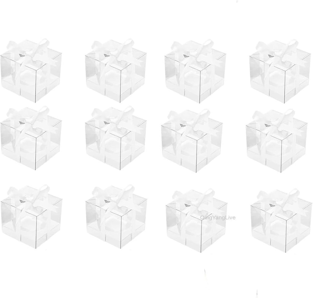 Cake Box 12Pcs Single Cupcake Containers With Insert Clear Plastic Boxes Ribbon Disposable Individual Carrier Holder(12 Pcs Clear)
