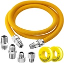 Puxyblue [2025 NEW] 72" Flexible Gas Line Kit for Dryer Stove Range Flexible Stainless Steel Gas Dryer Kit - 5/8" OD(1/2" ID) Dryer Gas Line with Connector 3/4" FIP & 1/2" MIP & 3/4" MIP Fitting
