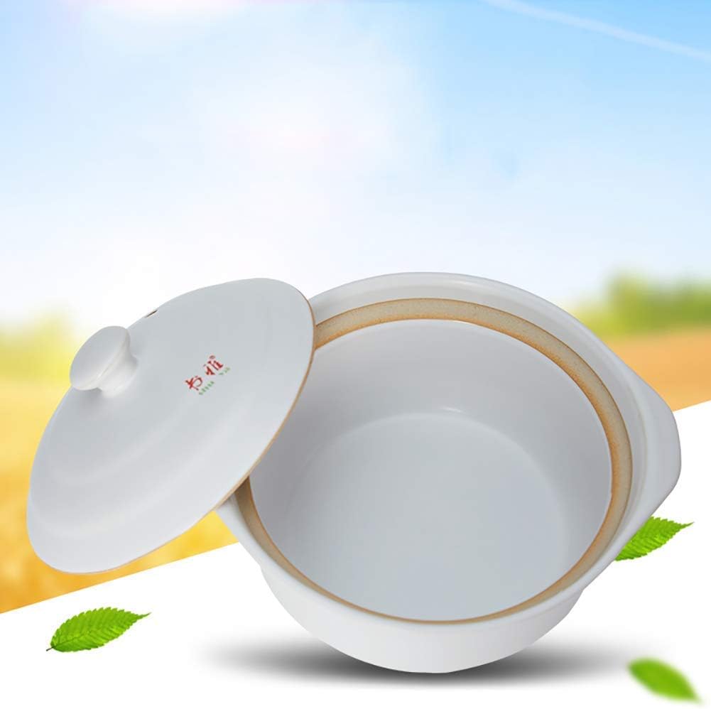 Round Ceramic Casserole, Heat Resistant Clay Pot Clay Pot Soup Pot with Lid Healthy Slow Cooker Heat Resistant Pot Black 1.9Quart (White 2.5Quart) (Wh