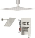 Shower Faucets Sets Shower System Brushed Nickel, STARBATH 10" Ceiling Mount Rain Showerhead and 6" Wall Mounted Rainfall Shower for Couples, On Off Button Valve Dual Head Shower Systems Complete