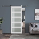 36 x 96 in Glass and Manufactured Solid Wood Paneled Barn Door with Brushed Nickel Hardware Kit