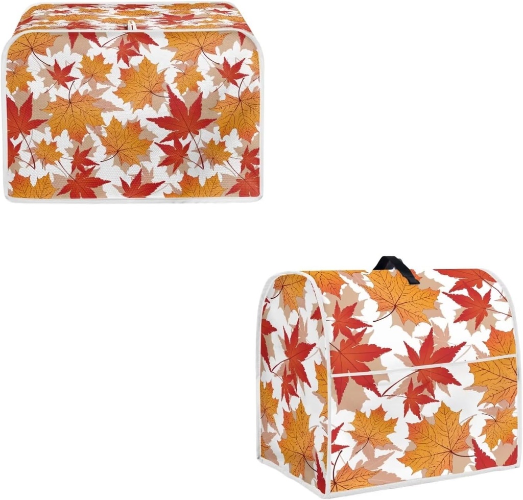 Autumn Fall Maple Leaf Toaster Cover Dust Cover -2 Slice，with Kitchen Blender Cover Food Processor Storage Bag with Top Handle,Thanksgiving Day Small Kitchen Appliance Decor Accessory