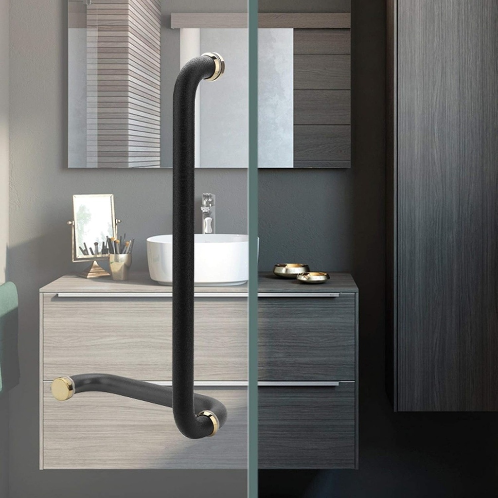 Glass Door and Window Handles Modern Shower Door Handle, Black Pull and Push Sliding Glass Door Handle Sets for Bathroom or Kitchen, Hole Centres 225mm+425mm