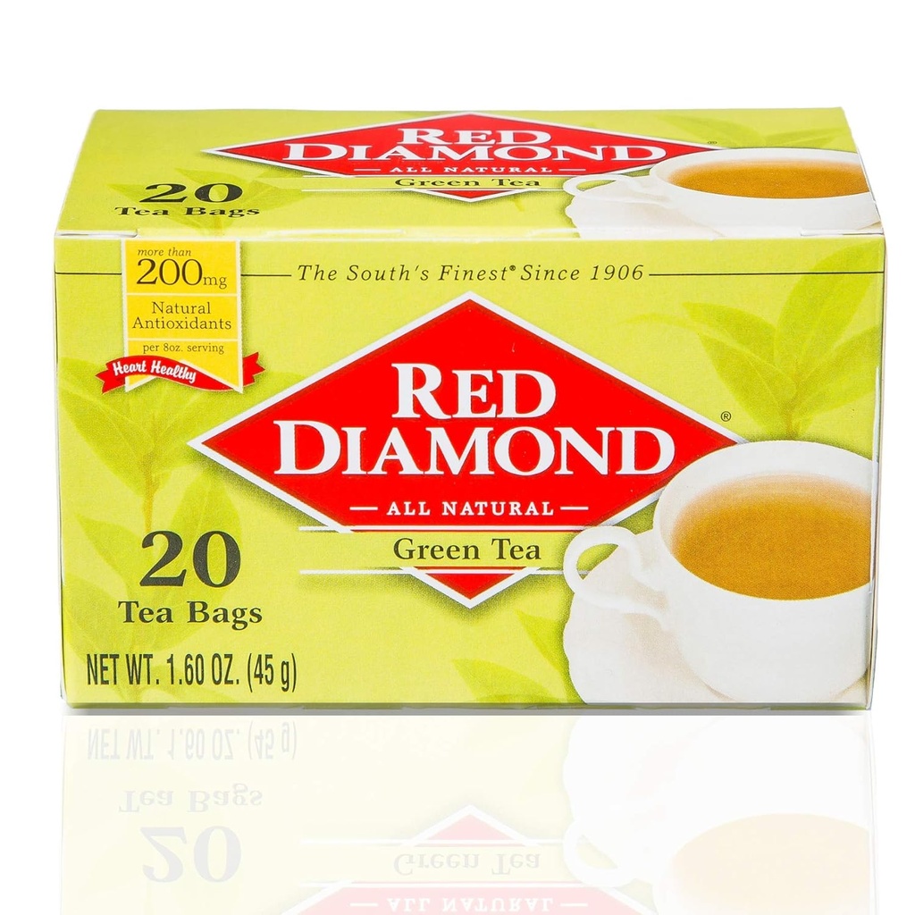 Red Diamond Green Tea Bags, Single Serving Iced Green Tea or Hot Green Tea, Heart Healthy Antioxidants, 20 Count (Pack of 12)