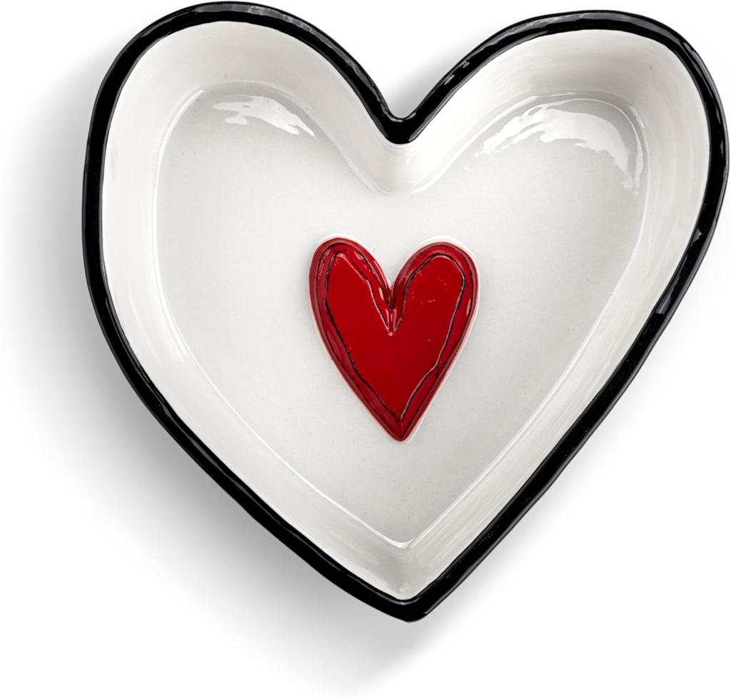 DEMDACO Heartful Home by Tracy Pesche Collection Red Heart with Black Trim Medium 6.25 x 6 Stoneware Tabletop Candy Dish Cookie Canister
