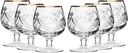 Set of 6 Russian Cut Crystal Stemmed Snifter Goblet (10 Oz) for Cognac Scotch Whiskey, 24K Gold Rimmed Glass, Vodka Liquor Old-Fashioned Glassware Hand Made