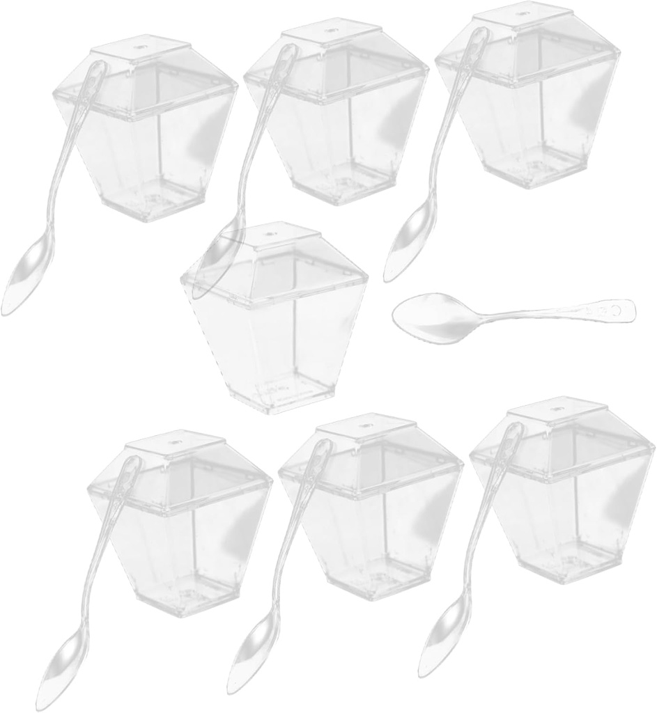 Garneck 50sets Clear Dessert Cups with Lids and Spoons Transparent Mousse Pudding Cups for Parties Weddings and Events for Storing and Displaying Desserts