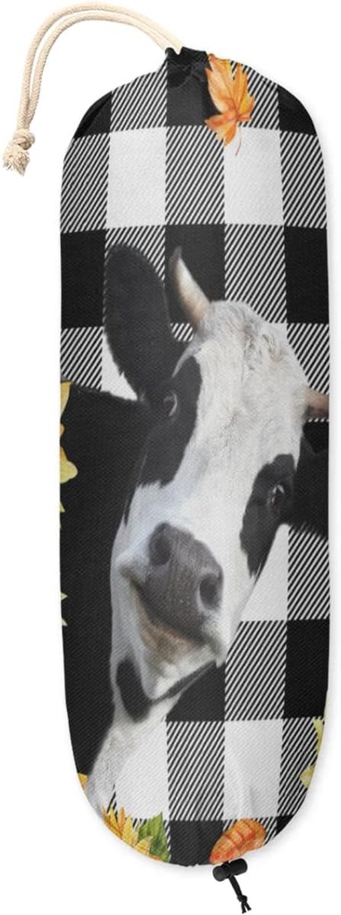 Cow And Sunflowers Plastic Bag Holder Grocery Bag Storage Dispenser Wall Mount Washable Reusable Trash Garbage Bag Organizer for Home Kitchen Camper