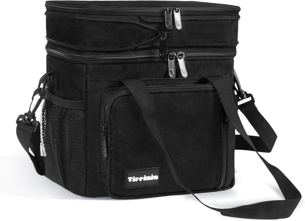 Tirrinia Expandable Insulated Lunch Bag - Double Deck Leakproof Lunch Box for Men Women - Large Reusable Cooler Tote for Picnic, Travel, Office
