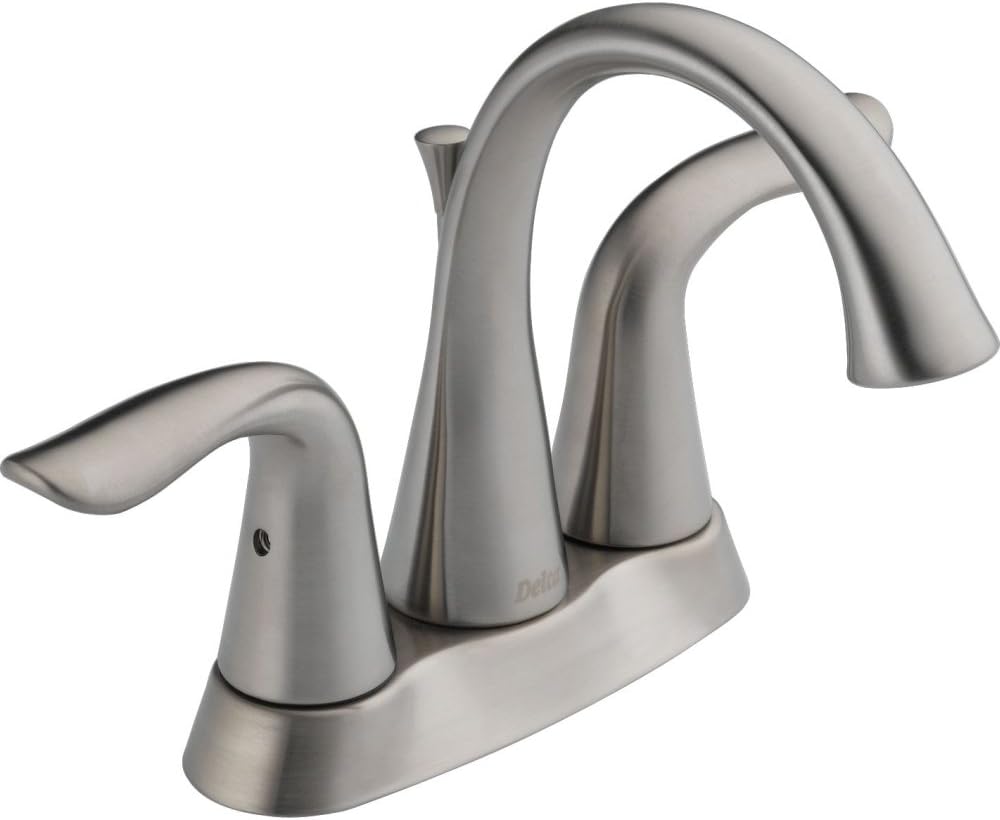 Delta Faucet Lahara Centerset Bathroom Faucet, Brushed Nickel Bathroom Sink Faucet, 2 Handle Bathroom Faucet, Metal Drain Assembly, Stainless 2538-SSTP-DST