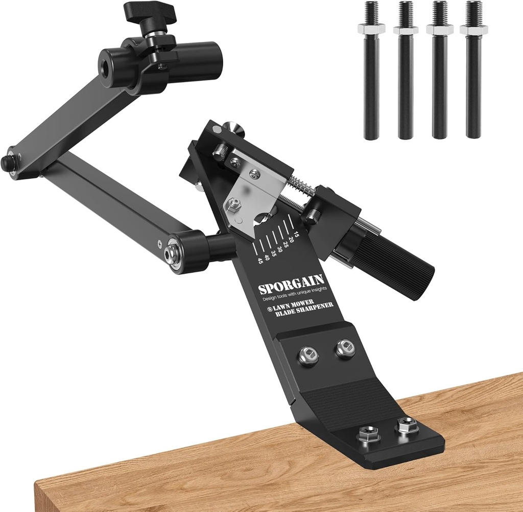 [Updated] Lawn Mower Blade Sharpener 15°-45° Adjustable Frame with Ball Bearing Manufacture Handle for Right & Left Hand Blades, Use with Angle Grinder, Black