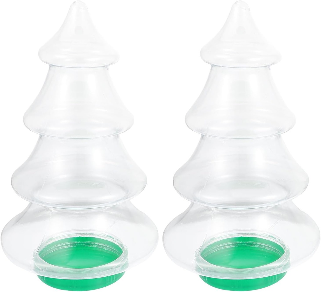 PRETYZOOM 2pcs Christmas Candy Jar Clear Tree Shape Food Storage Jar with Lid Xmas Plastic Cookie Chocolate Container Christmas Party Favor Bottle (1.55L)