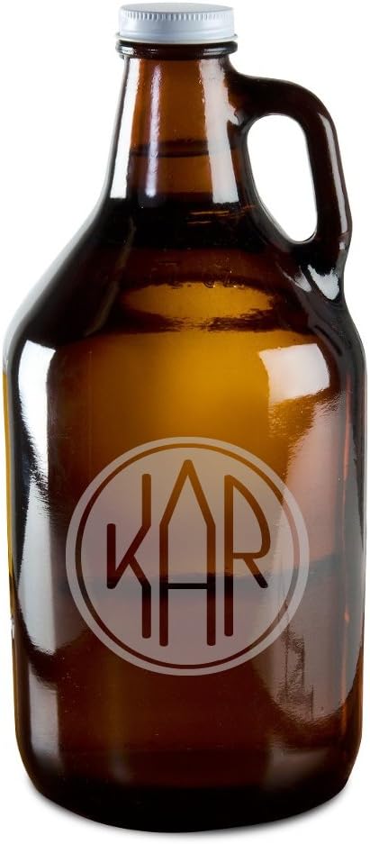 Circle Monogram Hand-Made Etched Glass Beer Growler 64 oz
