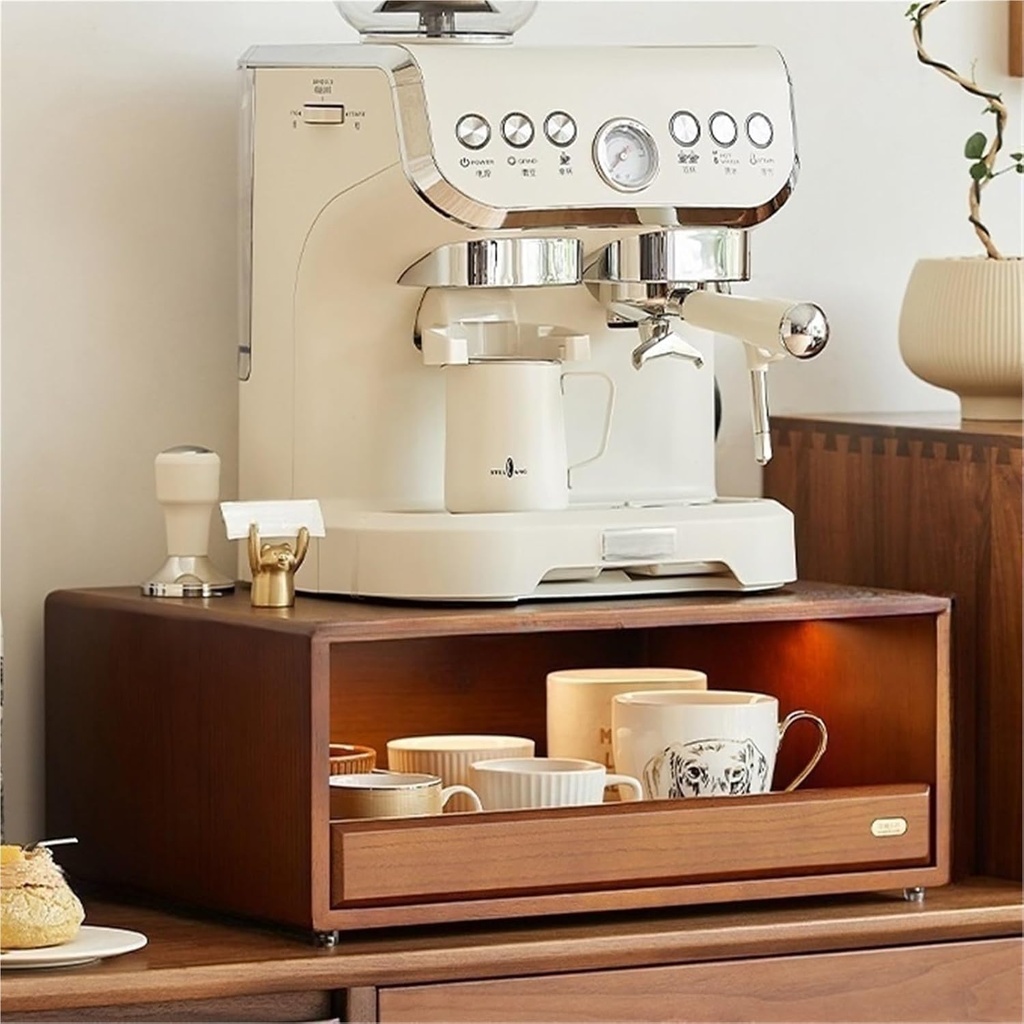 Standing Shelf Coffee Pod Holder with Drawer Microwave Oven Rack Storage Cabinet for Bottles Dish Bowl Kitchen Countertop Organizer Pantry Sideboard