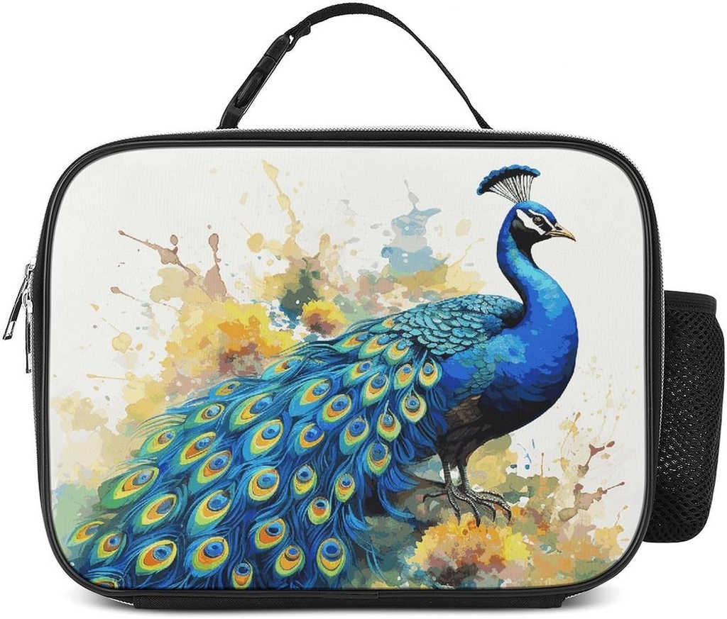 Insulated Lunch Bags for Women Peacock Watercolor Painting Reusable Lunch Boxes Waterproof Shoulder Bag Lunch Cooler Bag for Work