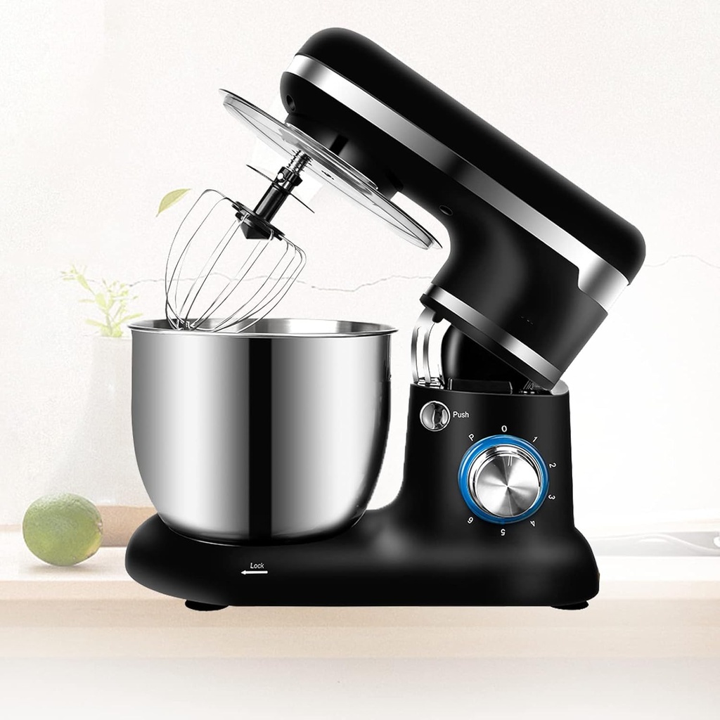 Stand Mixer with Dough Hooks Tilt-Head 5QT Food Mixer Bowl 1200W 6 Speed with 5QT Mixing Bowl, Dough Hook, Whisk Beater Attachments,Black
