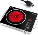 Electric Cooktop Hot Plate, 2200W 110V Electric Single Burner with 2H Timer, Adjustable Temperature for Countertop Cooking, Portable Stove Top Infrared Cooker, Compatible for All Cookwares