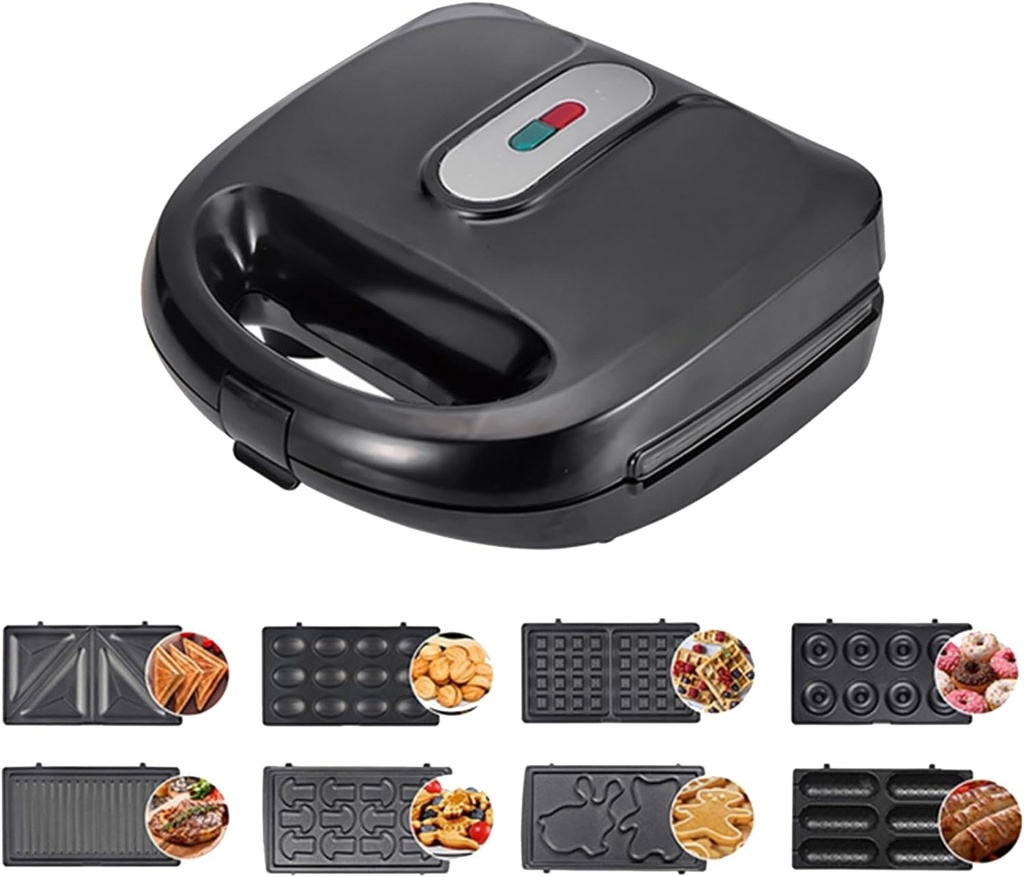 Sandwich Maker 8 in 1, Compact Waffle Maker with Removable Plates, Electric Panini Press Grill with Non-Stick Plates, LED Indicator Lights, for Kid-Friendly Breakfast, Desserts