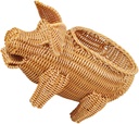 VOSAREA Pig Shaped Woven Storage Basket Imitation Rattan Fruit Holder for Snacks and Food Decorative Home Organizer for Living Room and Kitchen Pig